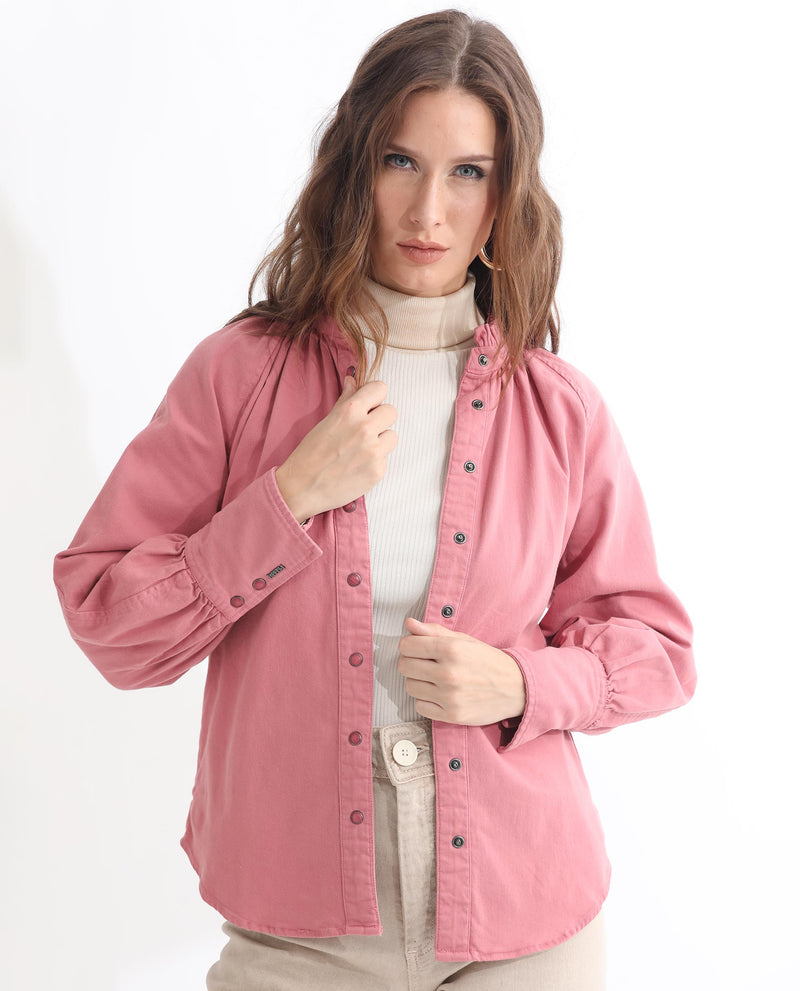 Rareism Women'S Bellona Dusky Pink Cotton Fabric Full Sleeves Solid Ruffled Neck Jacket