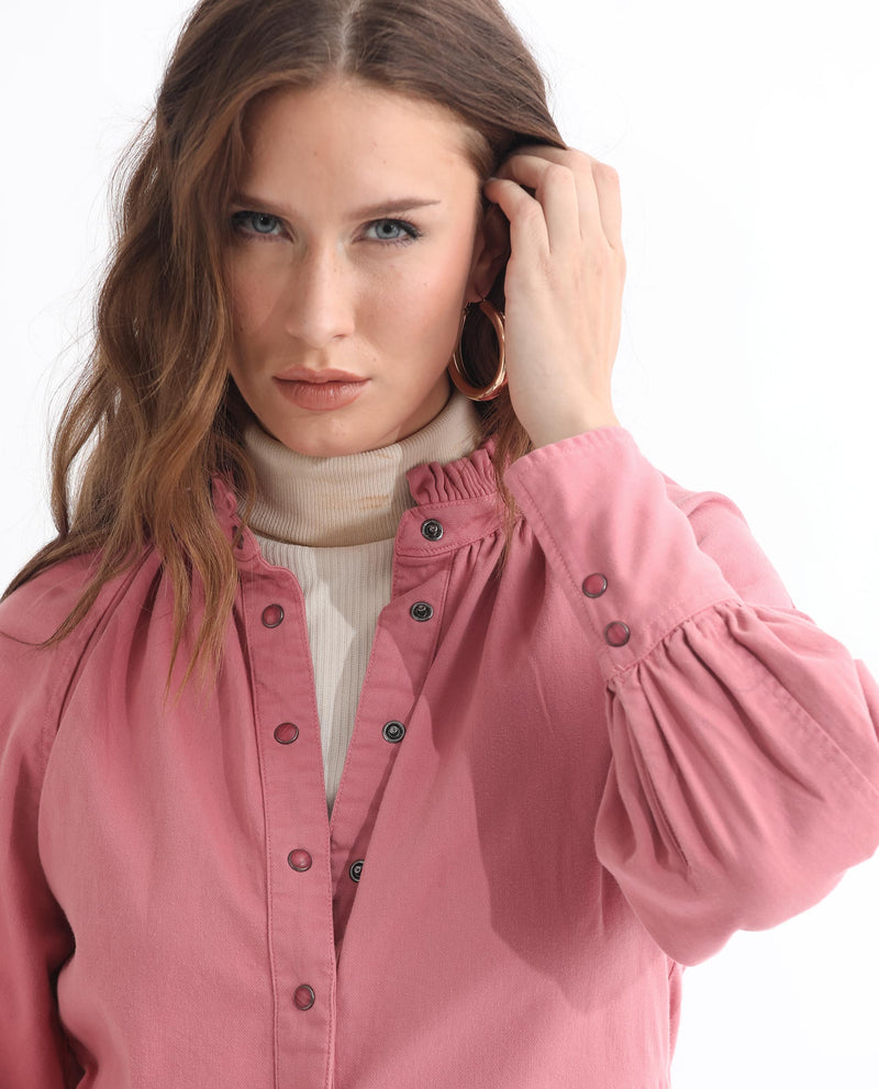 Rareism Women'S Bellona Dusky Pink Cotton Fabric Full Sleeves Solid Ruffled Neck Jacket