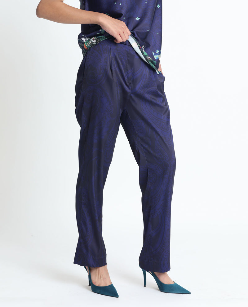 Rareism Women'S Braun Navy Polyester Fabric Tailored Fit Abstract Print Ankle Length Trousers