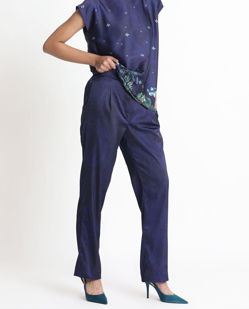 Rareism Women'S Braun Navy Polyester Fabric Tailored Fit Abstract Print Ankle Length Trousers