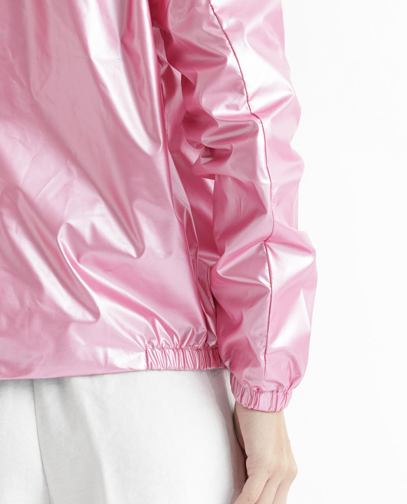 Rareism Women'S Charlotte Pink Polyester Fabric Full Sleeves Solid Mandarin Collar Jacket