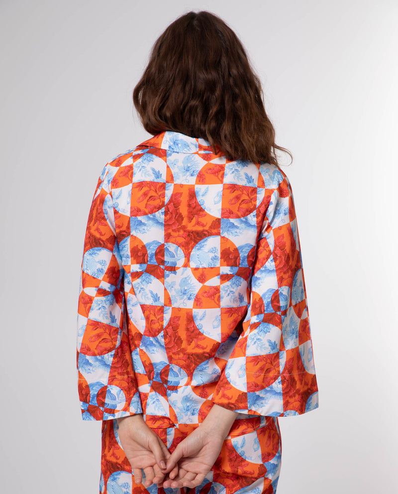 Rareism Women'S Crawford Orange Viscose Fabric 3/4Th Sleeves Shirt Collar Flared Sleeve Regular Fit Floral Print Top