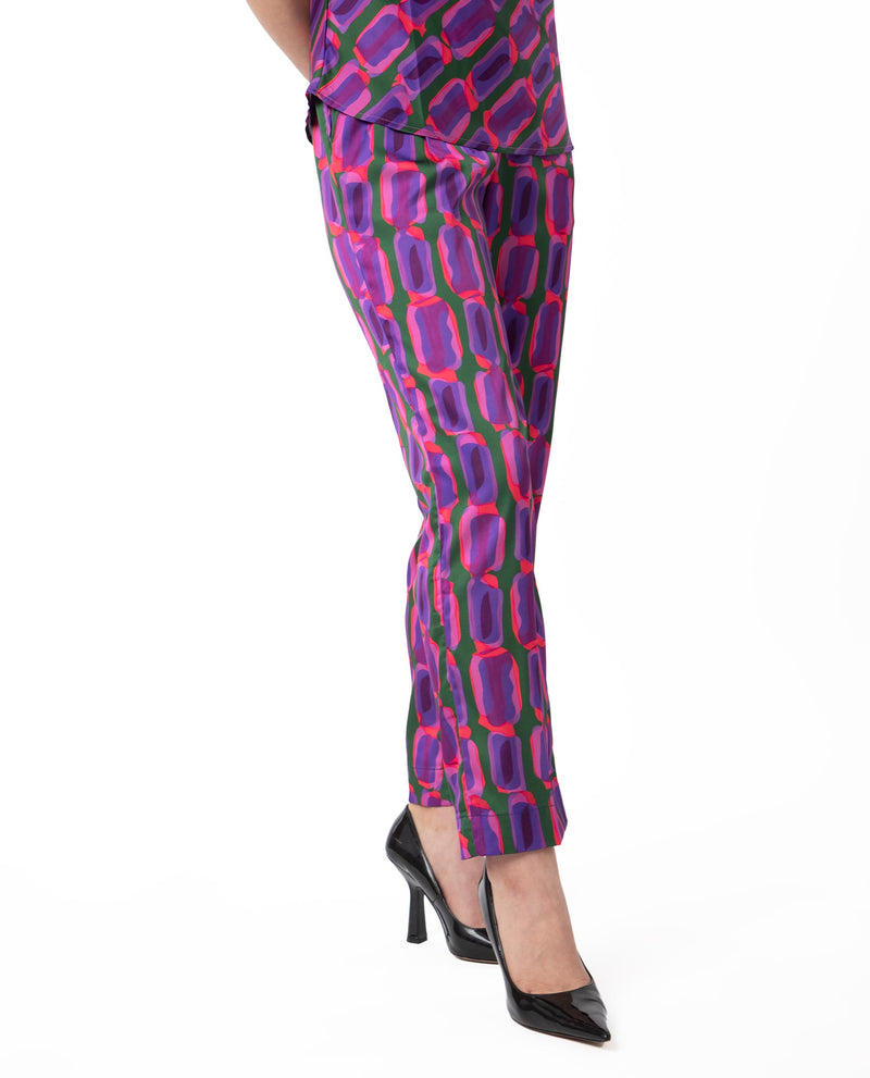 Rareism Women'S Eista Purple Polyester Fabric Relaxed Fit Geometric Print Ankle Length Trousers