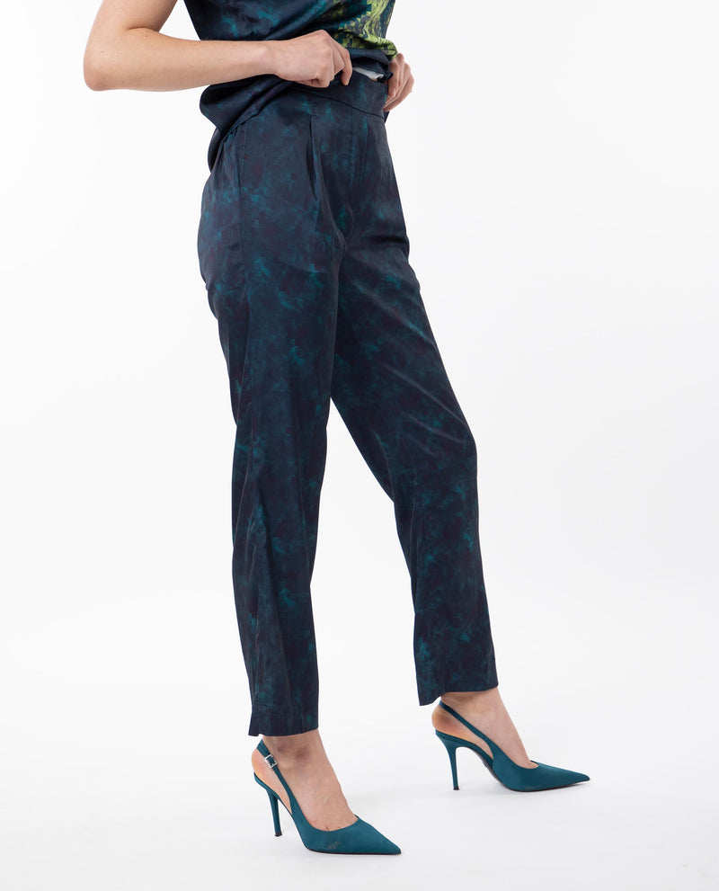 Rareism Women'S Erent Blue Polyester Fabric Relaxed Fit Abstract Print Ankle Length Trousers