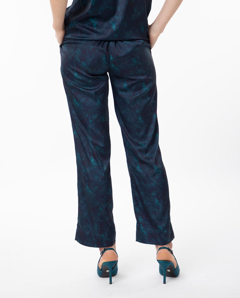 Rareism Women'S Erent Blue Polyester Fabric Relaxed Fit Abstract Print Ankle Length Trousers