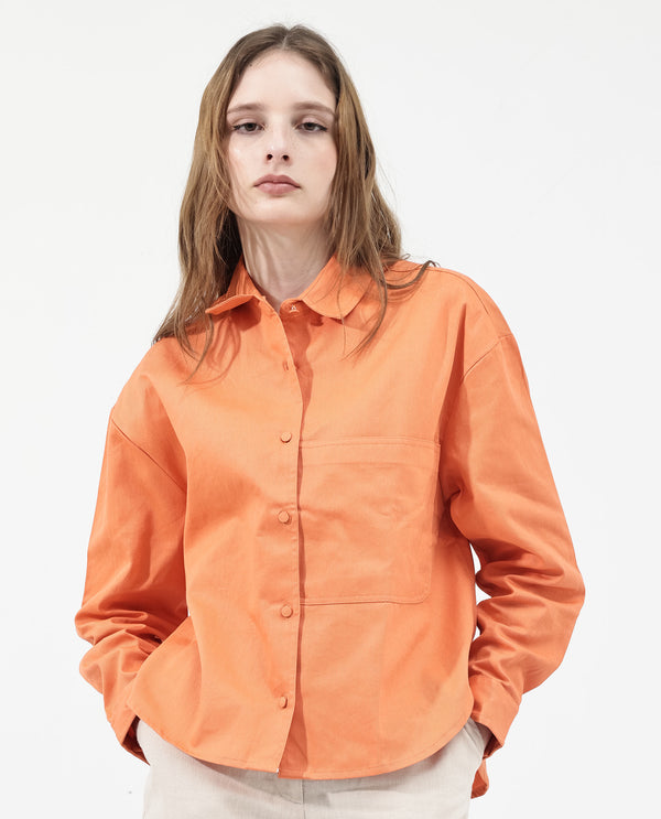 Rareism Women's Harrila Orange Cotton Fabric Collared Neck Solid Regular Fit Shirt