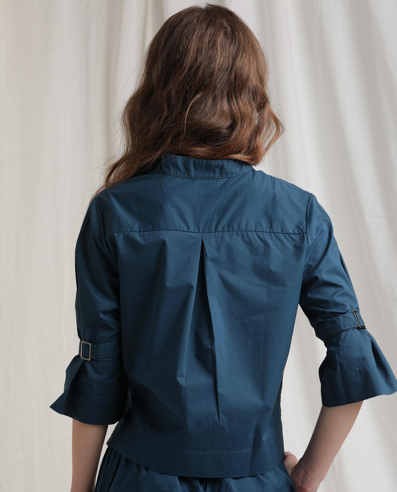 Rareism Womens Sendai Petrol Top Poly Lycra Fabric Regular Fit Half Sleeve Collared Neck