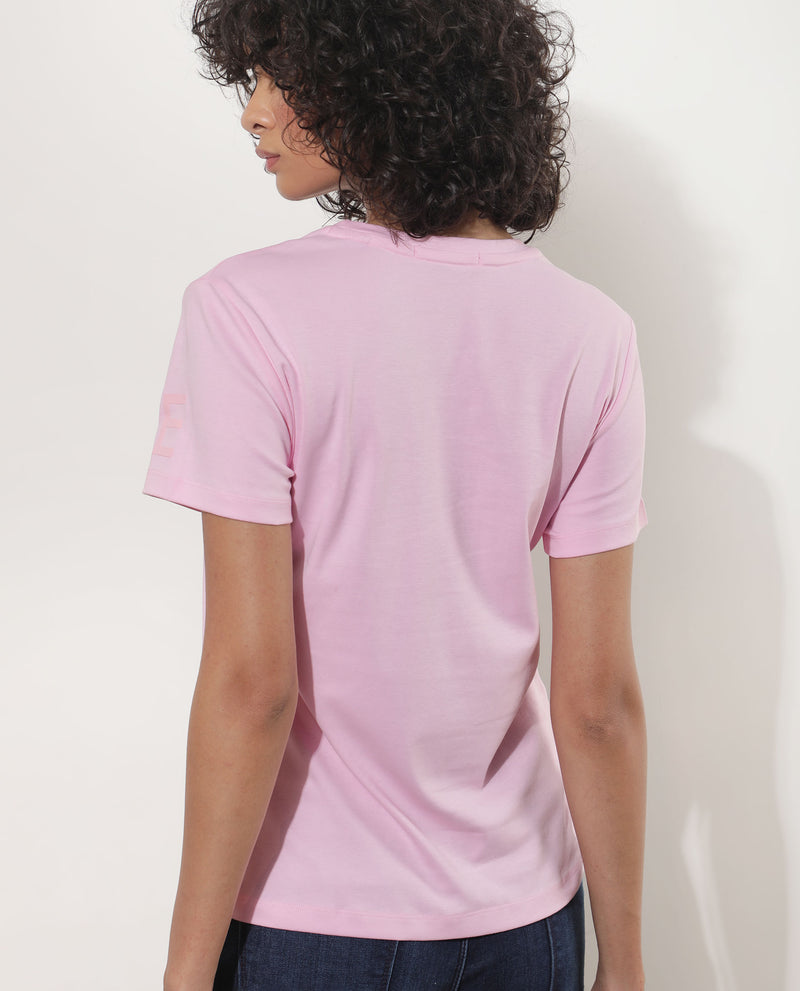Rareism Women'S Oratio Pastel Purple Cotton Fabric Short Sleeves Crew Neck Regular Fit Flock Print T-Shirt