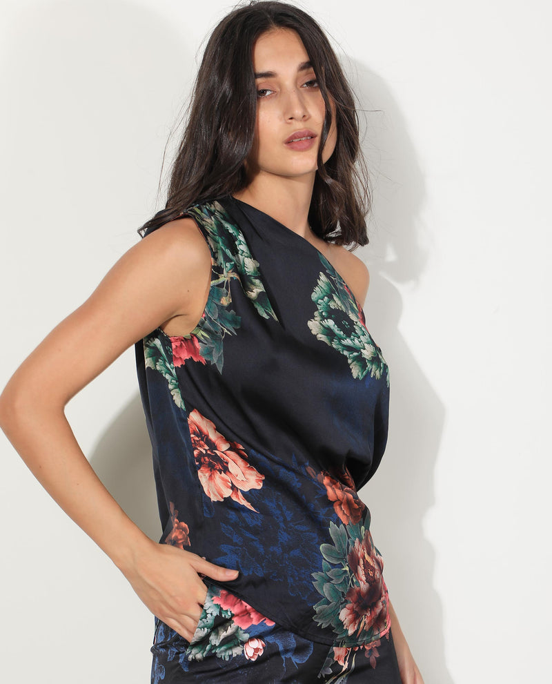 Rareism Women'S Florent Black Polyester Fabric Off Shoulder Sleeveless Regular Fit Floral Print Top