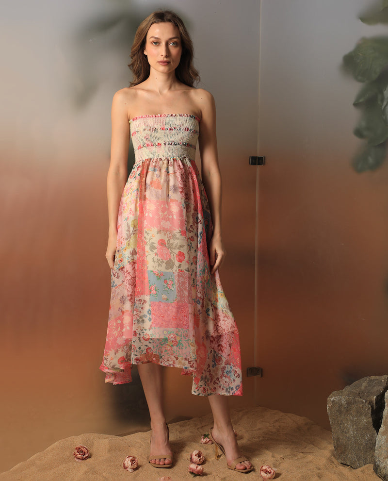 Rareism Women'S Louiza Multi Polyester Fabric Sleeveless Shoulder Straps Regular Fit Floral Print Knee Length Empire Dress