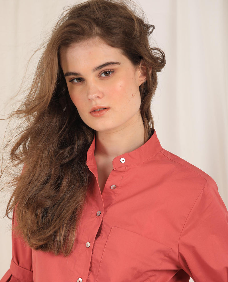 Rareism Womens Sendai Red Top Poly Lycra Fabric Regular Fit Half Sleeve Collared Neck
