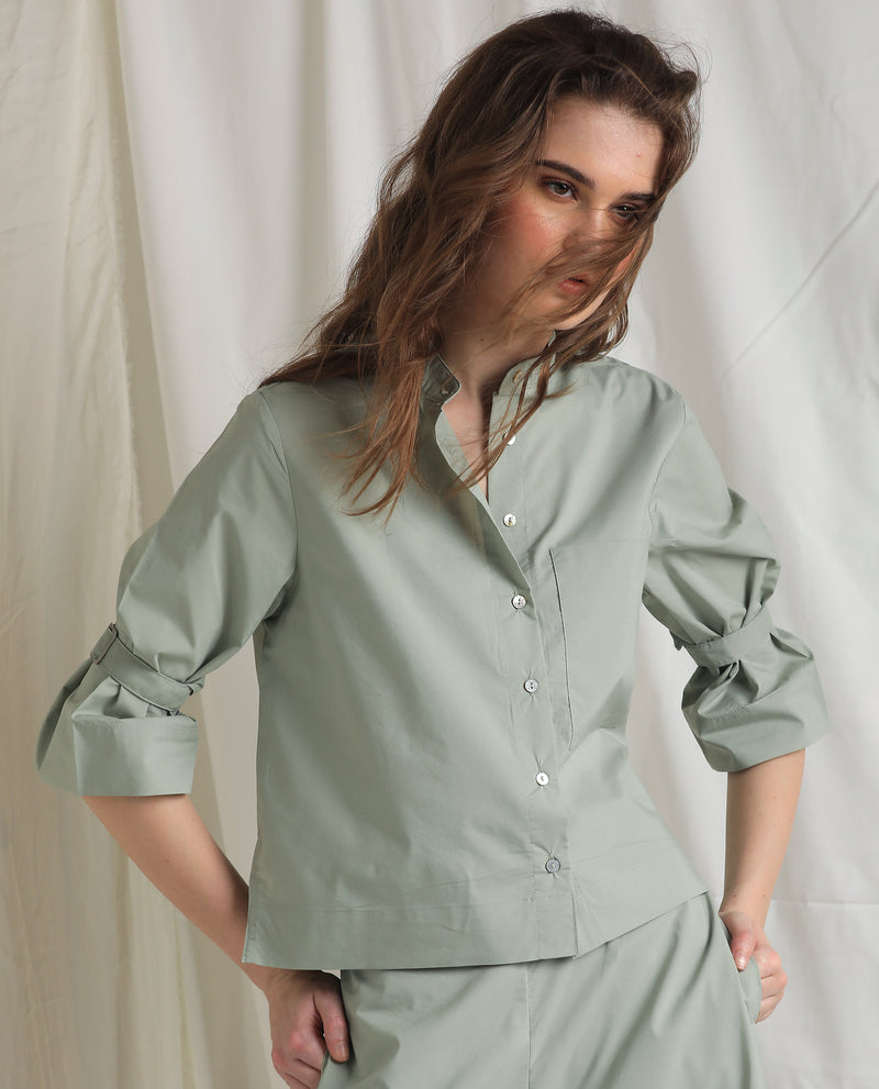 Rareism Women'S Sendai Light Green Poly Lycra Fabric Regular Fit Collared Neck 3/4Th Sleeves Solid Top