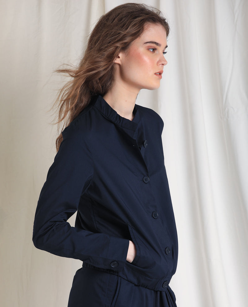 Rareism Women'S Aomori Navy Poly Lycra Fabric Full Sleeves Solid Mandarin Collar Jacket