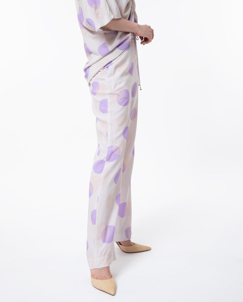 Rareism Women'S Kelly Beige Cotton Fabric Drawstring Closure Regular Fit Polka Trousers