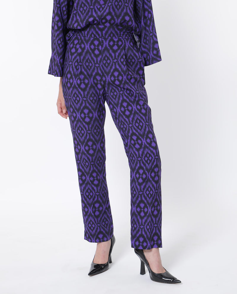 Rareism Women'S Kennedy Black Cotton Fabric Drawstring Closure Straight Fit Geometric Print Ankle Length Trousers