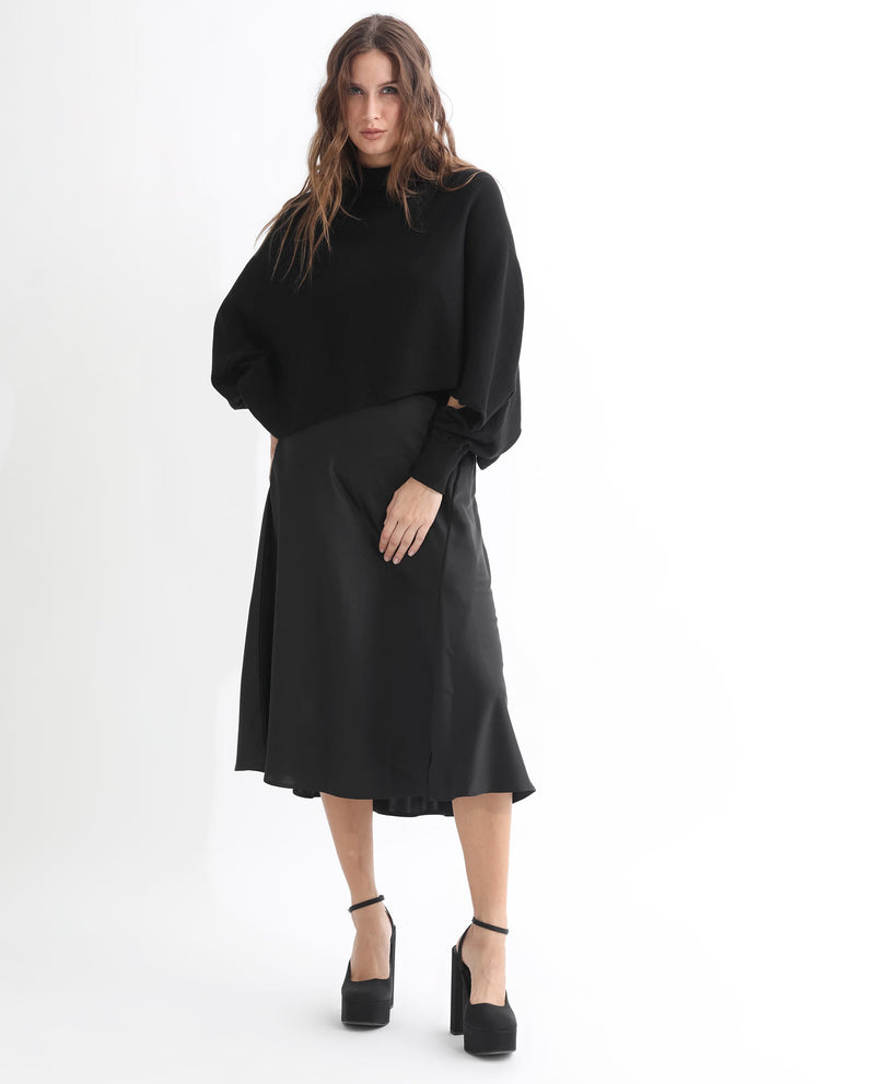 Rareism Women'S Modem Black Cotton Fabric Full Sleeves Regular Fit Solid High Neck Sweater