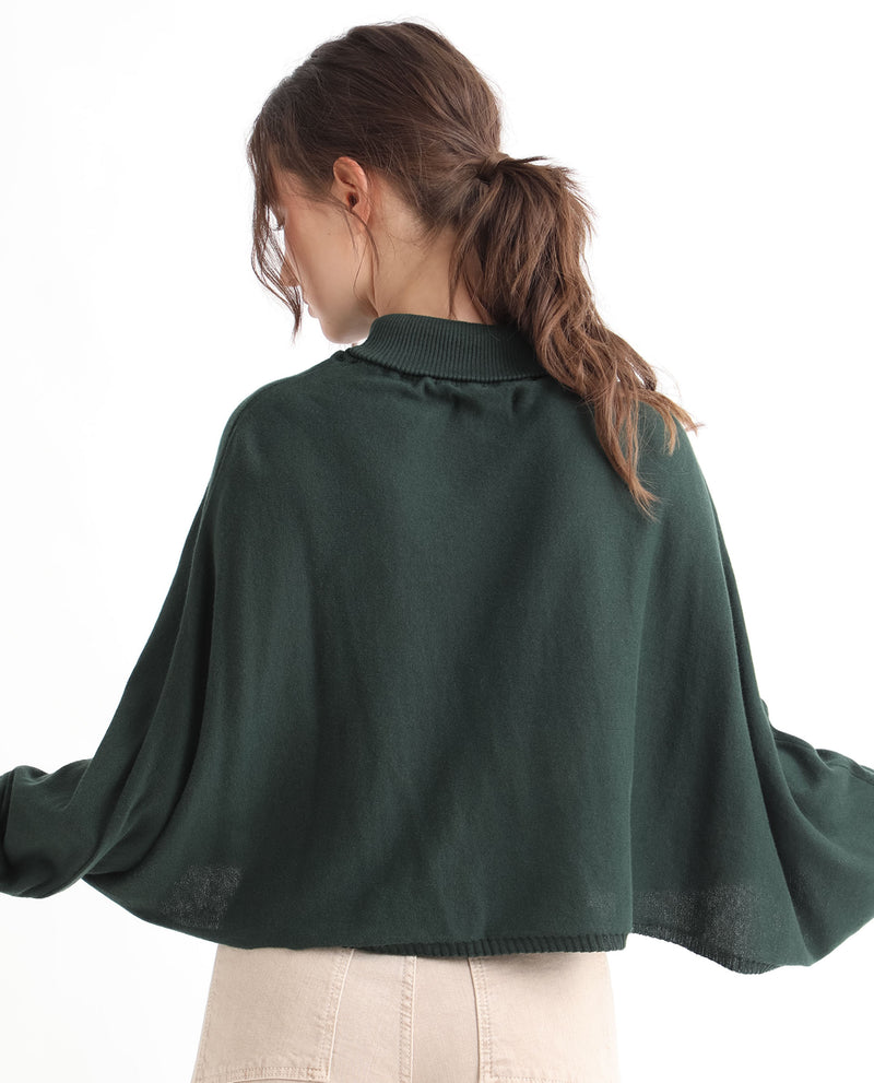 Rareism Women'S Modem Green Cotton Fabric Full Sleeves Regular Fit Solid High Neck Sweater