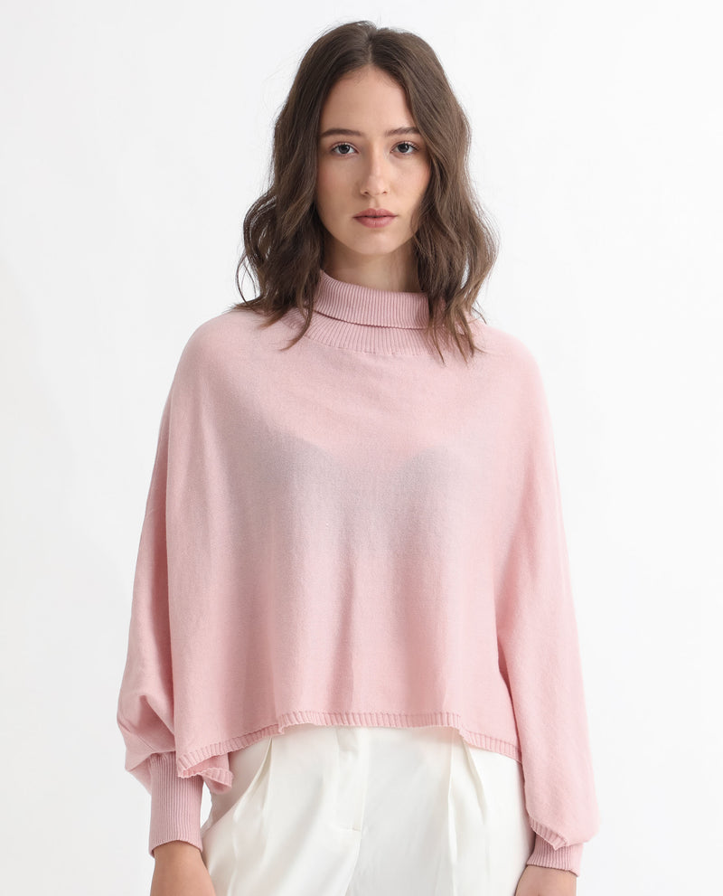 Rareism Women'S Modem Pink Cotton Fabric Full Sleeves Regular Fit Solid High Neck Sweater