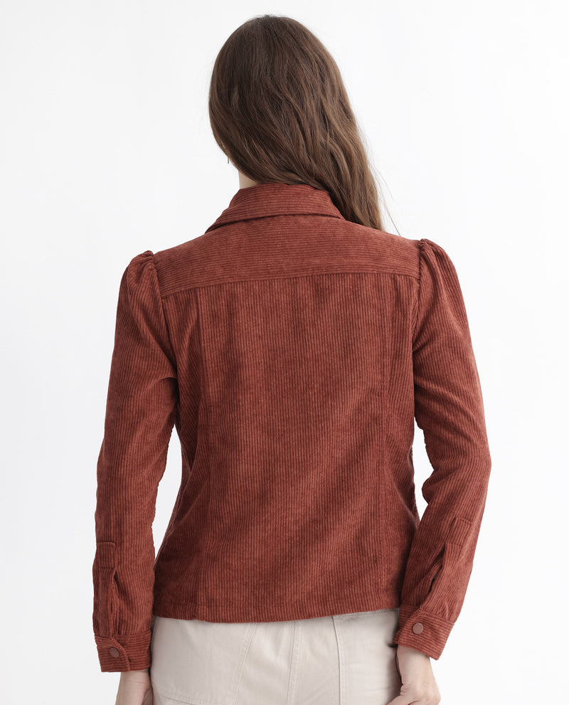 Rareism Women'S Mooney Rust Polyester Fabric Full Sleeves Solid Shirt Collar Jacket