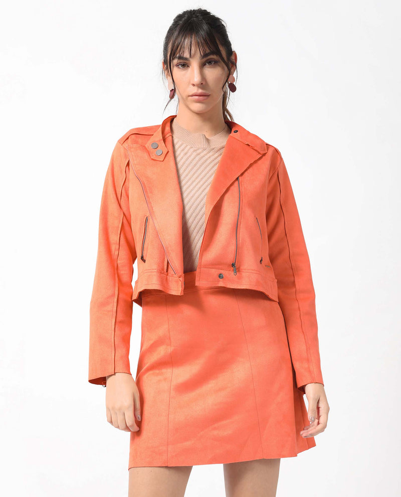 Rareism Women'S Rame Orange Polyester Fabric Regular Fit High Rise Solid Midi Skirt