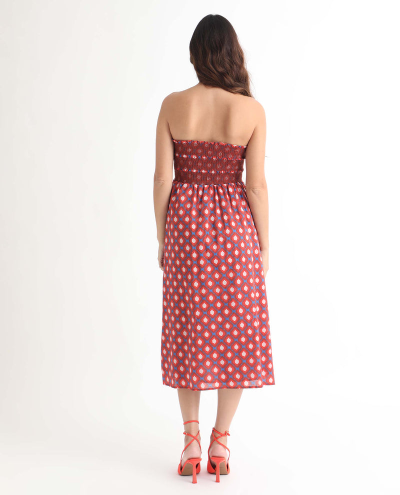 Rareism Women'S Stewart Multi Cotton Fabric Sleeveless Shoulder Straps Fit And Flare Geometric Print Knee Length Empire Dress