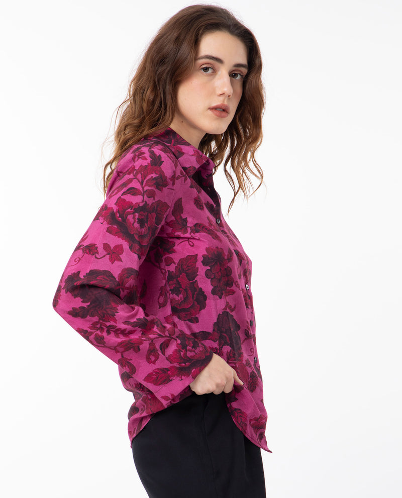 Rareism Women'S Esent Maroon Polyester Fabric Full Sleeves Button Closure Shirt Collar Relaxed Fit Floral Print Top