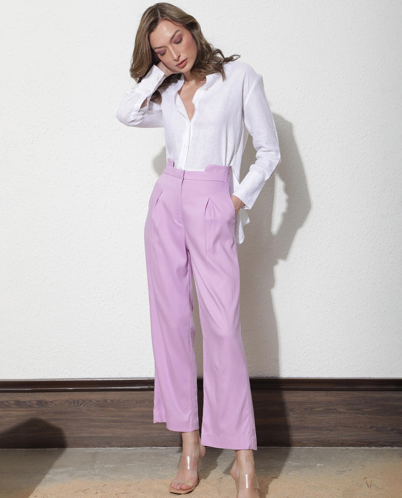 Rareism Women'S Evanova Pastel Purple Viscose Fabric Tailored Fit High Rise Solid Ankle Length Trousers