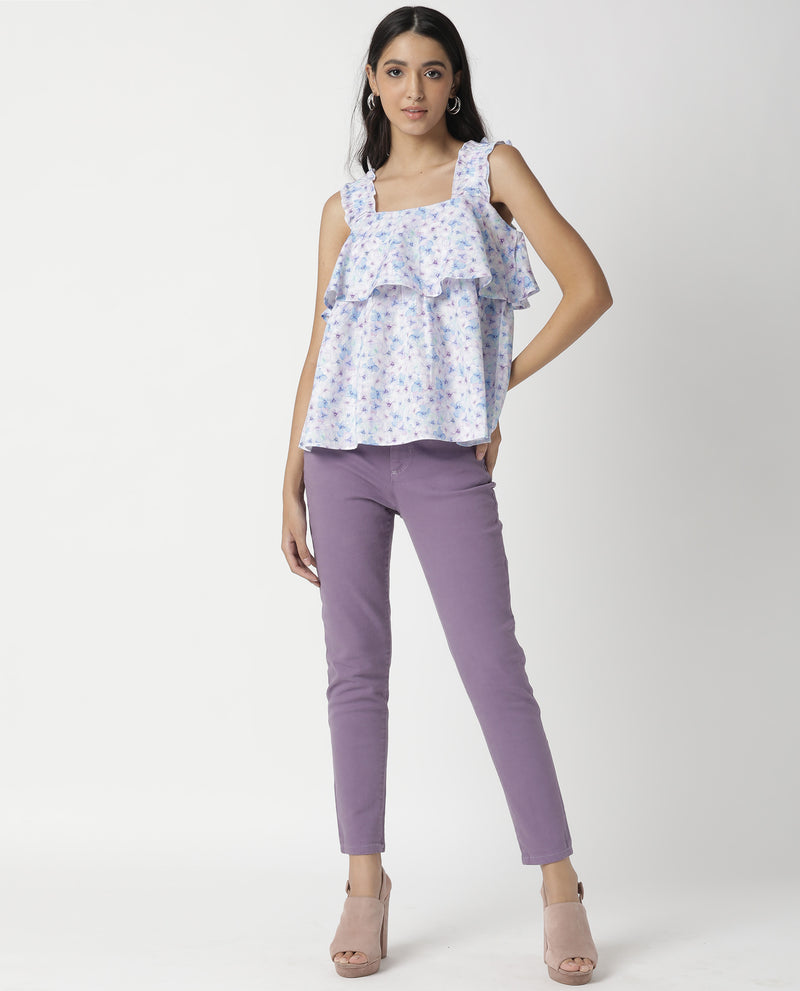 DEW -WOMENS PRINTED SLEEVELESS TOP-LILAC