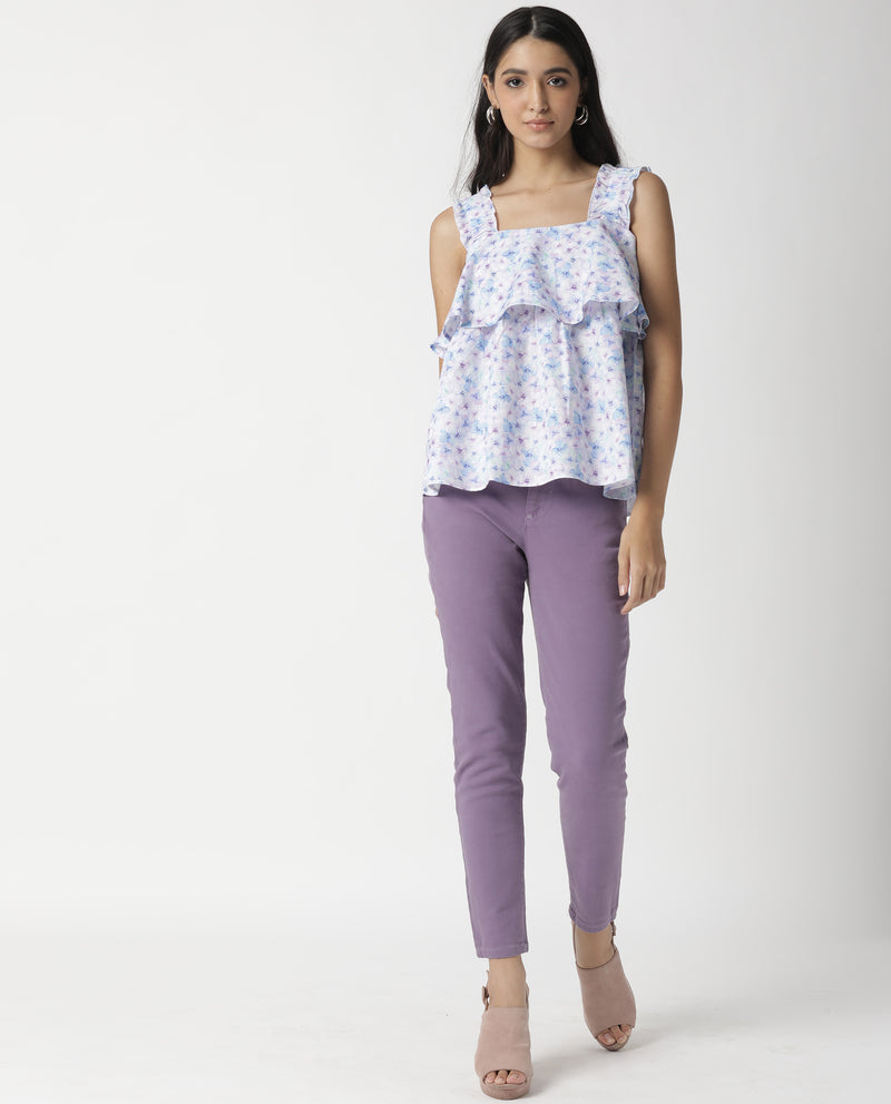 DEW -WOMENS PRINTED SLEEVELESS TOP-LILAC