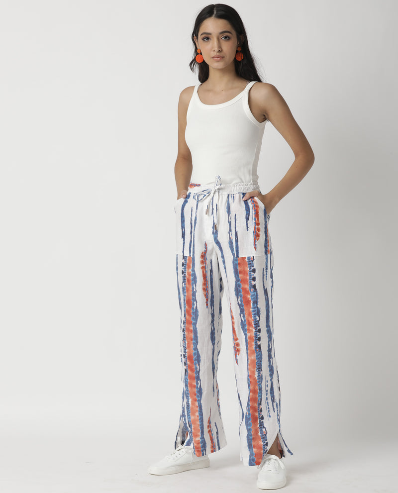 OPUS- ABSTRACT PRINTED PARALLEL FIT WOMEN'S TROUSER - OFF WHITE
