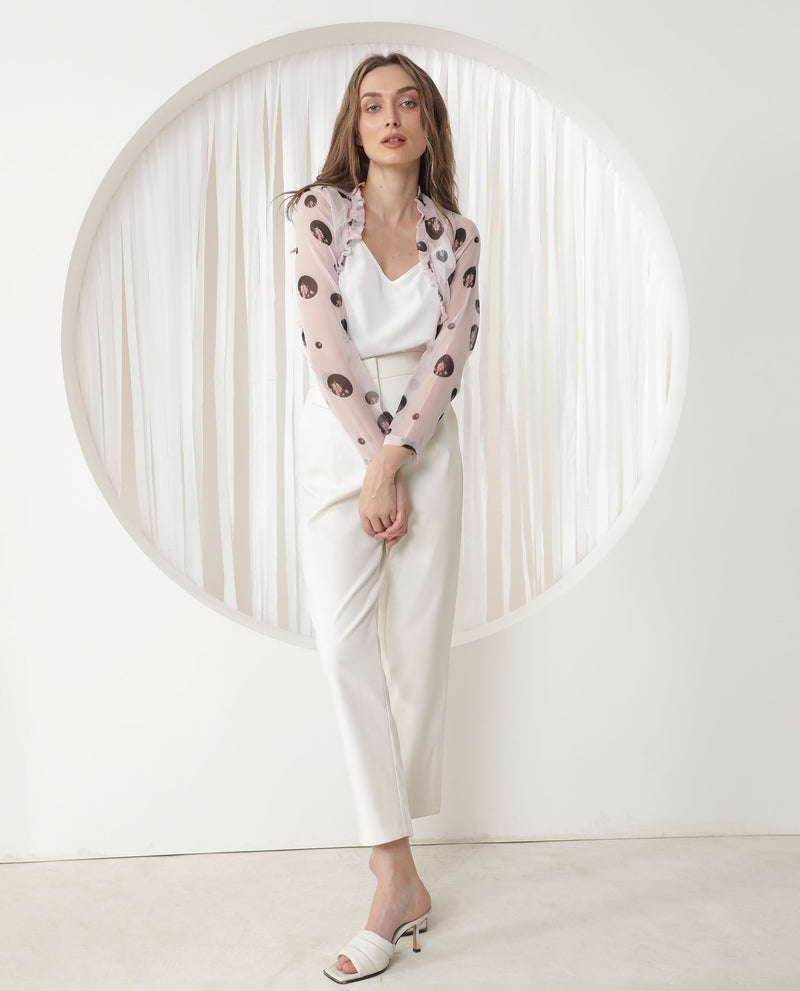 Rareism Women'S Fern Light Pink Polyester Fabric Full Sleeves Regular Fit Floral Print Shrug