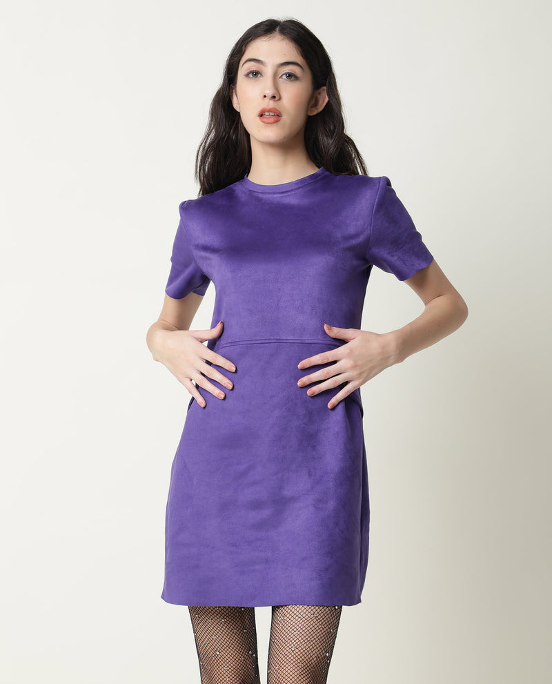 Rareism Women'S Sions Purple Round Neck Short Sleeves Mini Dress
