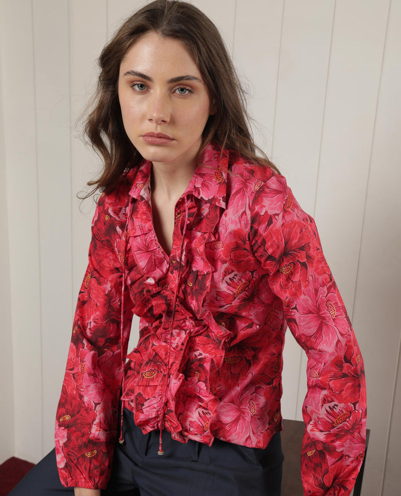 Rareism Women'S Orney Maroon Cotton Fabric Full Sleeves Button Closure Shirt Collar Volume Sleeve Regular Fit Floral Print Top