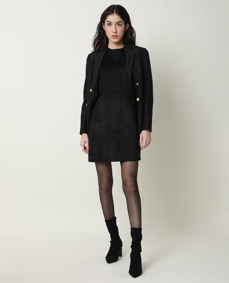 Rareism Women'S Sions Black Round Neck Short Sleeves Mini Dress
