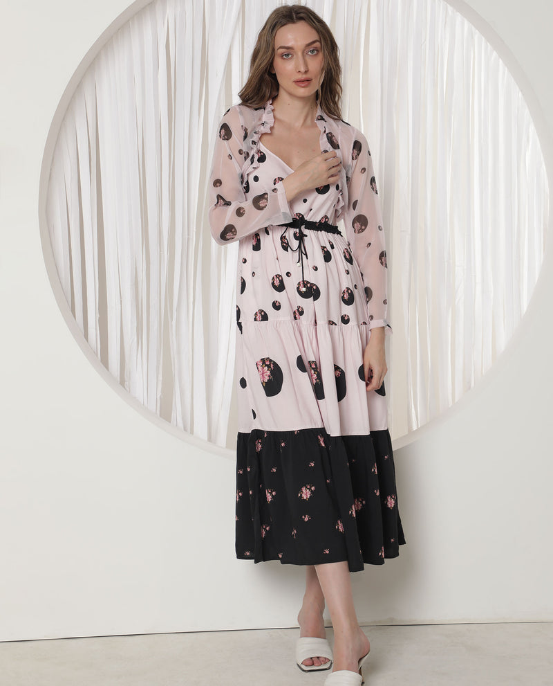 Rareism Women'S Fern Light Pink Polyester Fabric Full Sleeves Regular Fit Floral Print Shrug
