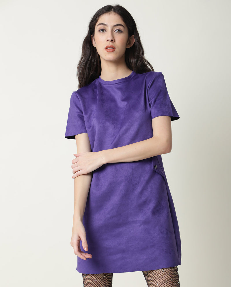Rareism Women'S Sions Purple Round Neck Short Sleeves Mini Dress