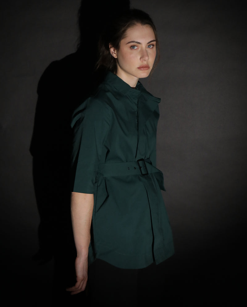 Rareism Women'S Cisco Dusky Green Cotton Lycra Fabric Short Sleeves Shirt Collar Regular Fit Plain Knee Length Top