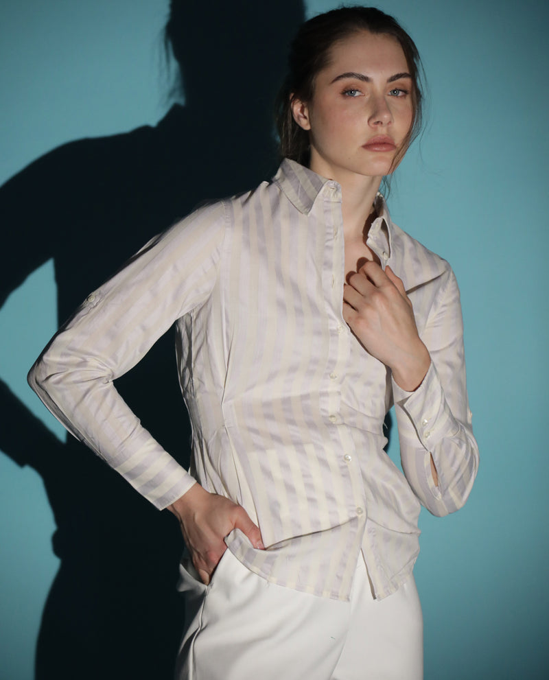 Rareism Women'S Pickle Yellow Cotton Fabric Regular Fit Shirt Collar Full Sleeves Striped Top