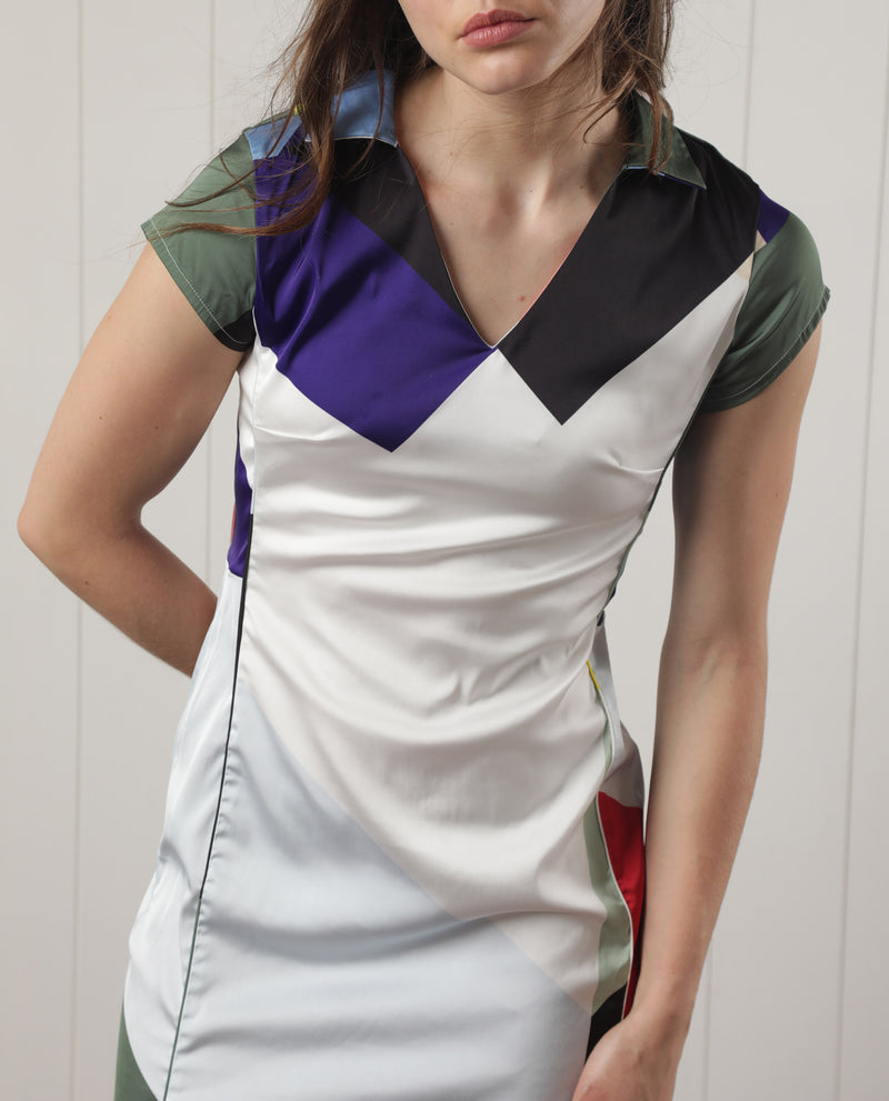 Rareism Women'S Brave Multi Polyester Fabric Short Sleeves V-Neck Regular Fit Geometric Print Knee Length Boxy Dress