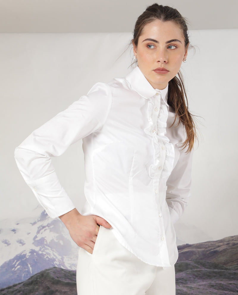 Rareism Women'S Aubrey White Cotton Fabric Full Sleeves Button Closure Shirt Collar Regular Fit Plain Top