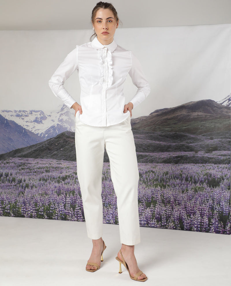 Rareism Women'S Aubrey White Cotton Fabric Full Sleeves Button Closure Shirt Collar Regular Fit Plain Top