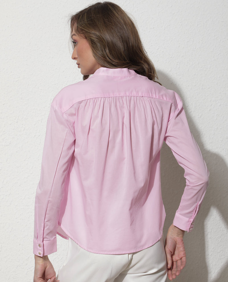Rareism Women'S Arbour Pastel Purple Cotton Fabric Full Sleeves Button Closure Band Collar Regular Fit Plain Shirt