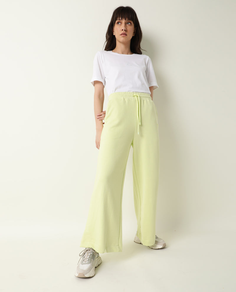 PAZO-1- FLARED FIT WOMEN'S PLAIN TRACK PANT - LIME GREEN