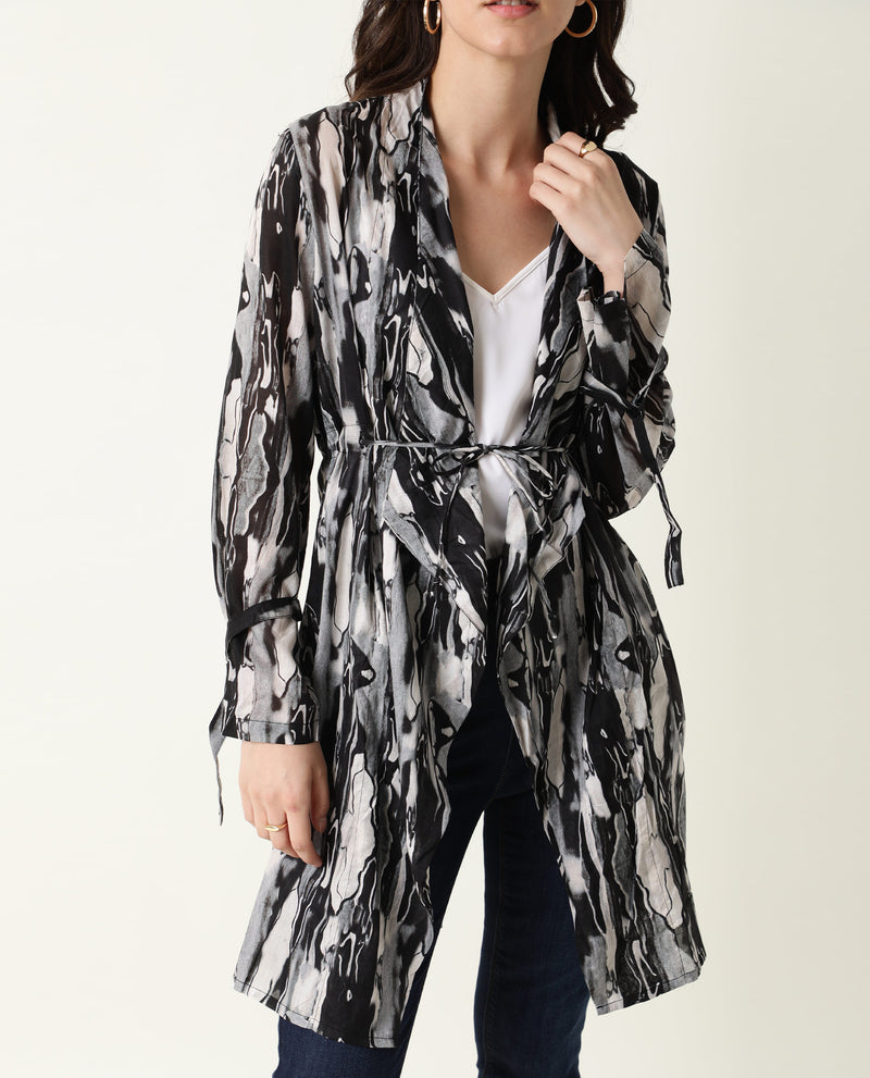 SHAKE- ABSTRACT PRINT LIGHT WEIGHTED WOMEN'S OVERLAYER - BLACK