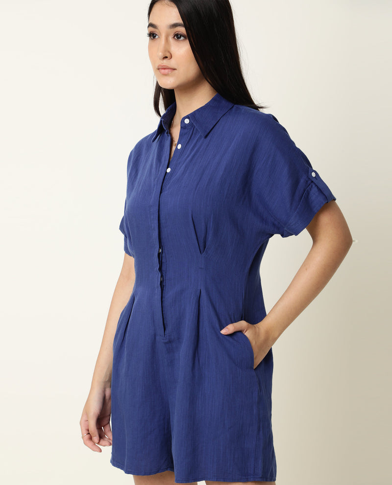 LINEN COLLARED FITTED PLAYSUIT