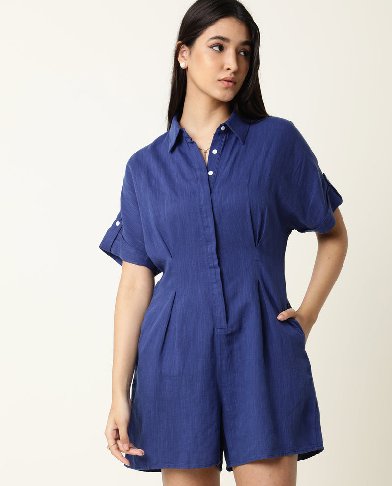 LINEN COLLARED FITTED PLAYSUIT