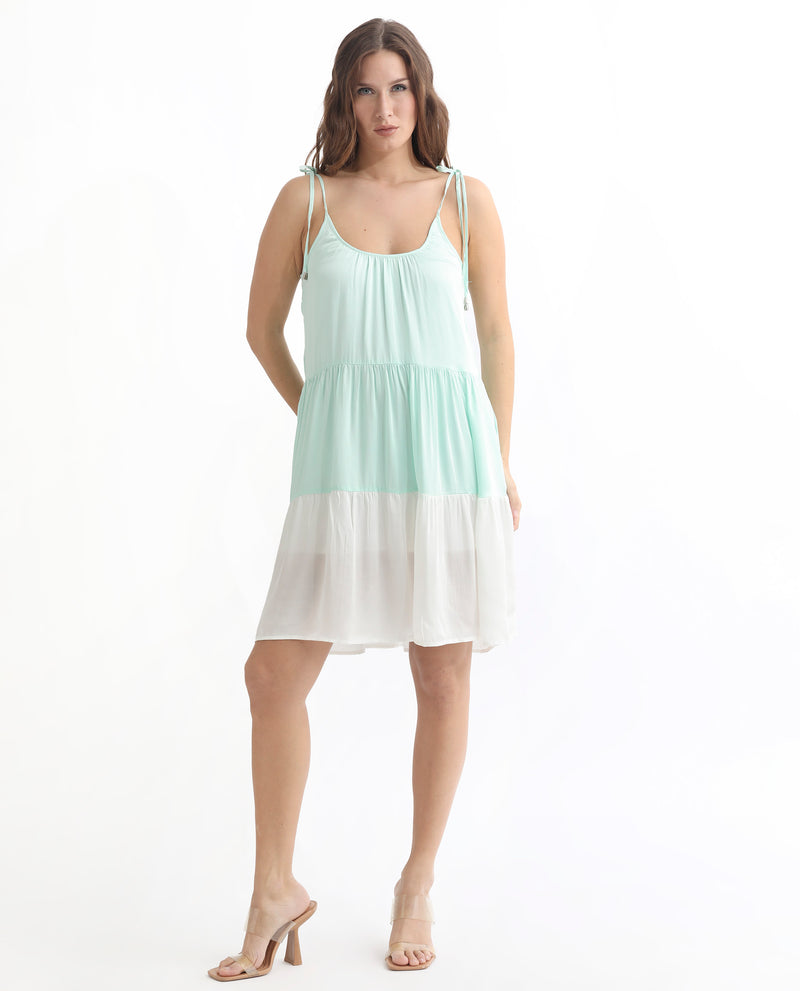 Rareism Women'S Aldo Light Green U Neck Sleeveless With Tie-Up Straps Mini Dress