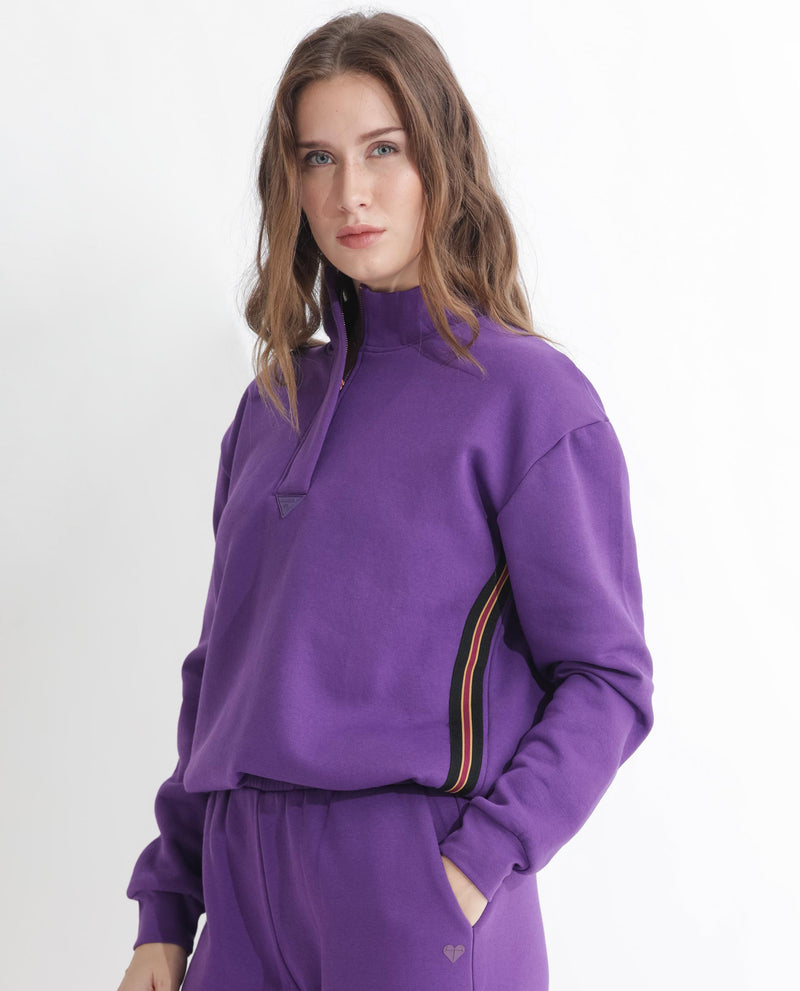 Rareism Women'S Aldrichh Purple Poly Cotton Fabric Regular Fit Full Sleeves Solid High Neck Sweatshirt
