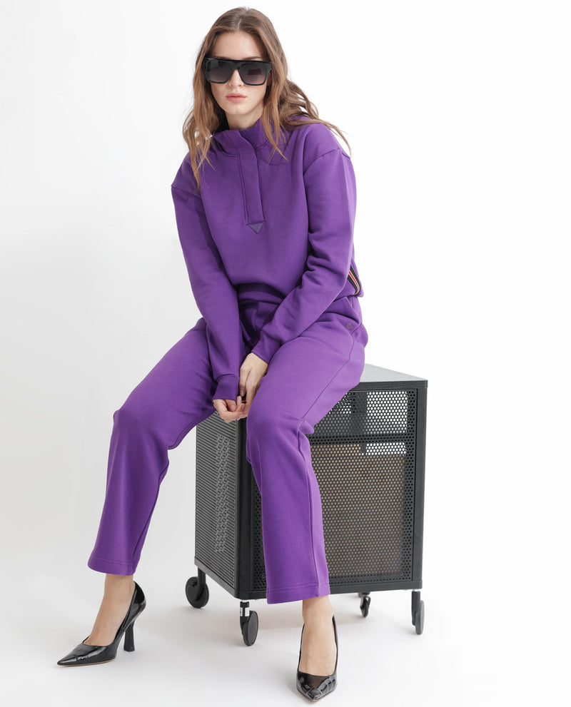 Rareism Women'S Aldrichh Purple Poly Cotton Fabric Regular Fit Full Sleeves Solid High Neck Sweatshirt
