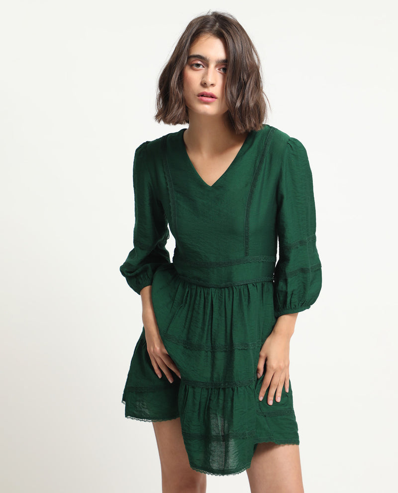 RAREISM WOMEN'S ALEXA DARK GREEN DRESS SOLID